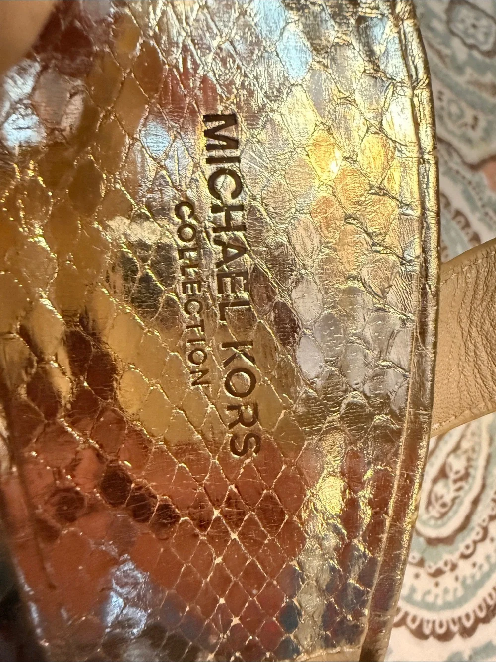 Michael Kors Collection Gold Crisscross Platform Slingback Sandals